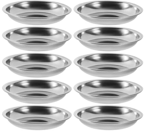 NULYLU Set da 10 Piatti Rotondi per Salse in Acciaio Inossidabile Spesso da 11 Cm, Piattini per Condimenti Resistenti e Versatili, per Olio, Aceto e Uso in Cucina Quotidiana