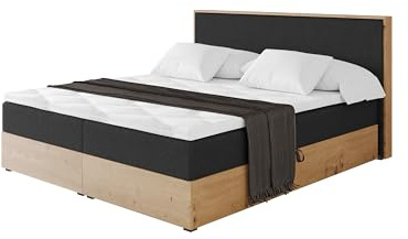 ALTDECOR Boxspringbett mit Matratze und Lattenrost, Topper, Polsterbett mit Bettkasten, Bett mit Stauraum H4-Matratze, Doppelbett, Boxbett - LOLLI9 Schwarz 180x200