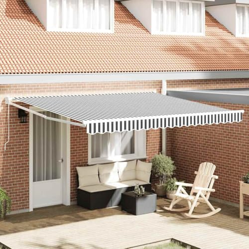 Owoxanthellate Tenda da sole retrattile con braccio articolato, 4 x 3 m, antracite e bianco, robusta tenda da terrazza con telaio in alluminio e tessuto in poliestere, protezione solare manuale per