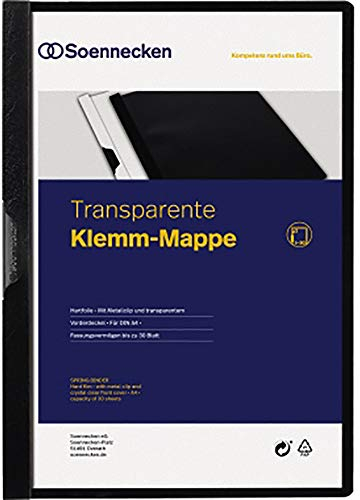 SOENNECKEN Klemmmappe schwarz A4 PP 30Blatt mit schwarzem Clip Pack 10 Mappen, 3320SW