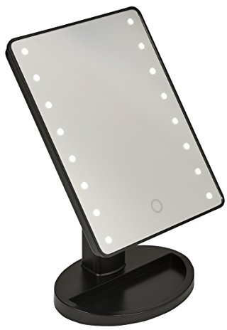 Bauer 62120 16 LED Touch Controlled Cosmetic Mirror | Portable 5 Time Magnifying Makeup Mirror | Dimmable Lights | 180° Swivel Rotation | Makeup Tray & Removeable Mirror Included | 28cm x 13cm