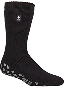 HEAT HOLDERS 1 Pair Mens GENUINE Thermal Slipper Socks 12-14 uk 46-50 Eur BIGFOOT Black with Red Pads