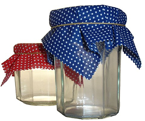 Bouchonnerie Jocondienne 696 Kit de 6 Coiffes Couvre Pot Confiture avec Élastique Tissu Rouge et Bleu 11,5 x 22,5 x 0,5 cm 6 L