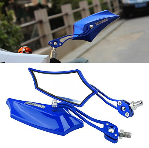 Qiilu Miroirs de vue latérale moto, Rétroviseurs Latéraux Miroir Arrière Vue et Embouts de Guidon 10mm 8mm Universel Moto Scooter En Alliage D'aluminium Côté Rétroviseurs 4 Couleurs(bleu)