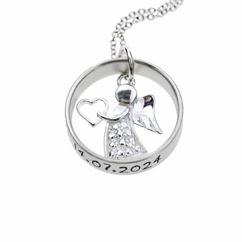 Taufring mit Schutzengel aus 925 Silber mit Wunschgravur und Silberkette