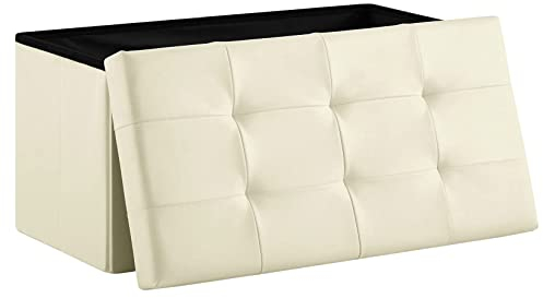 Zedelmaier Sitzbank mit Stauraum Sitzhocker faltbar belastbar bis 300 kg 76 x 38 x 38 cm(Beige) Kunstleder