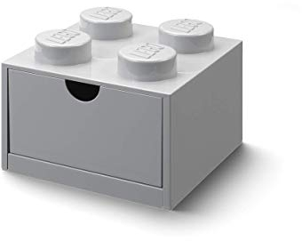 LEGO Desk Drawer 4 Knobs Grey - Stackable Storage Box, 158x158x113 mm, 2.9L Capacity, Desk Storage, Kids Room, Office, LEGO accessories, Home Decor