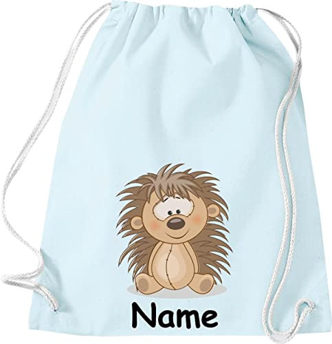 Shirtinstyle Gym Sack Kinder Turnbeutel Tiere Igel mit Wunschnamen, Beutel Tasche Hort Kita, Farbe Pastellblau