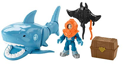 Imaginext Fisher Price - Juego de figuras de tiburón mega mordida con movimiento realista para 3-8