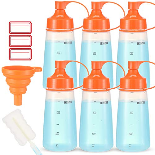 Ondiomn Condiment Squeeze Bottle Wide Mouth, 6 Pack 300ml Empty Reusable Squeeze Bottles for Honey,Batter,Catsup,Onion,Resin,Baking,Expoxy,Relish, BPA Free-Food Grade