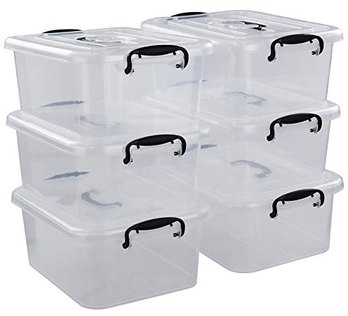 Bringer 6-Pack 8 L Clear Plastic Storage Boxes, Clear Latch Boxes