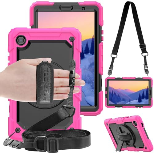 TECHGEAR Utility Coque Compatible avec Samsung Galaxy Tab A7 Lite 2021 8.7 Pouces (SM-T220/T225) Rigide, Protection Anti Choc avec Support Pivotant 360 Degrés, Bandoulière Épaule et Prise Main - Rose