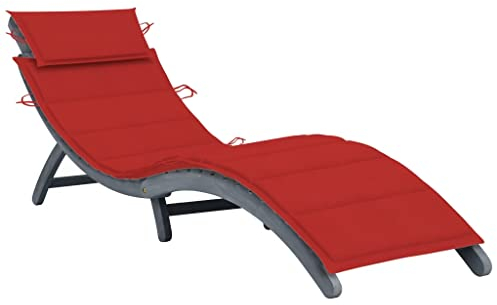 vidaXL Chaise Longue avec Coussin Transat de Terrasse Chaise Longue de Patio Bain de Soleil de Jardin Piscine Extérieur Gris Bois d'Acacia Solide
