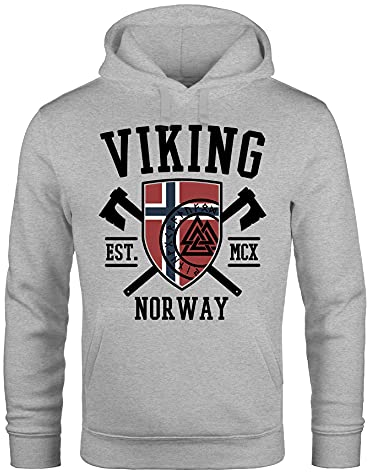 Neverless® Hoodie Herren Viking Norway Norwegen Flagge Wikinger nordisch Kapuzen-Pullover Männer Fashion Streetstyle grau L