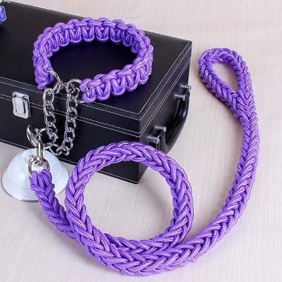 VIXDA Handmade Double Strand Rope Large Dog Collar and Leash Set Metal P Chain Buckle Pet Training Climbing Rope Lead Dog Accessories