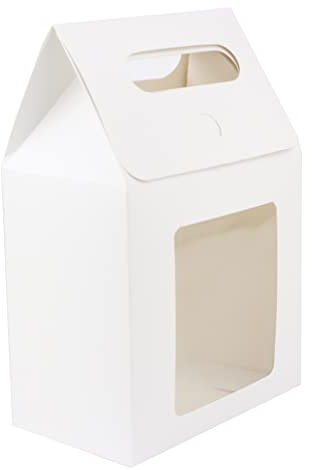 Emartbuy Sacchetti regalo in carta resistente, 15 x 10 x 6 cm, in carta kraft bianca, per caramelle, biscotti, con finestra trasparente, confezione da 24