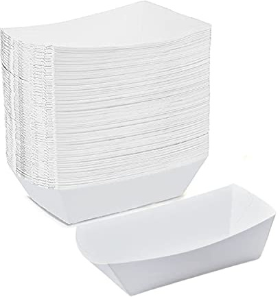 Angel's Peel Lounge White Paper Food Tray- Grease-Resistant and Microwavable- Heavy Duty Paper Trays Great for Tacos, Nachos, Fries, BBQ's, Picnics, Carnivals and Parties (8oz)