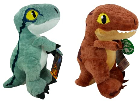 Whitehouse Leisure Jurassic Weltherrschaft 20 cm 20,3 cm superweicher Plüsch in Geschenkqualität, Velociraptor, T-Rex (20,3 cm)