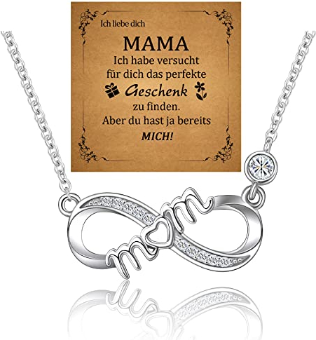 YELUWA Halskette für Mütter, Unendliche Liebes Kette für Damen mit mom, Muttertag Geschenk für Mütter von Tochter und Sohn, Geburtstags Geschenk mit Box und Wunschkarte, 925 Versilbert, 18+2 Zoll