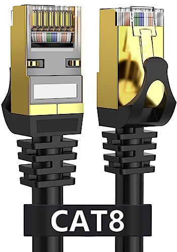 Cat 8 Ethernet-Kabel, 10.7 m, geschirmt, für drinnen und draußen, strapazierfähig, Hochgeschwindigkeit, SFTP-Patchkabel, in der Wand und wetterfestes RJ45-Kabel für Router/Modem. /Xbox