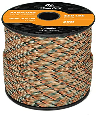 Abma Cord Paracord 550 Nylon Seil Paracord 4mm Schnüre mit 7 Kern-Strängen Type III Survival Fallschirm Schnur - Max. 250kg (550lbs) - Military Camo Series