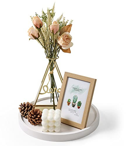 Decoración Redonda de Madera Rosa para decoración del hogar, Servir de Madera, Velas, Bandeja de Perfume, bandejas de Mesa de café (11.5 Pulgadas, Blanco)