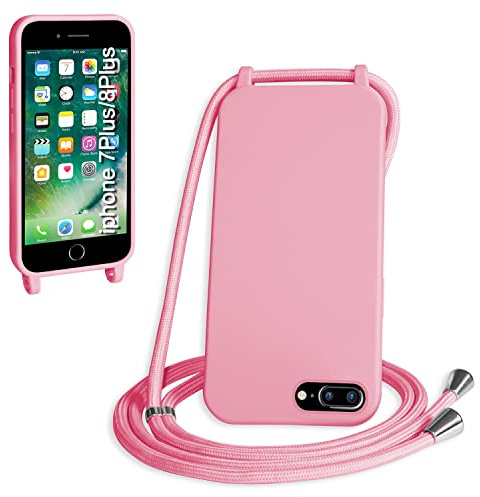 WenBaby Handykette für iPhone 6/7/8 Plus Hülle mit Band,Handyhülle mit Schnur zum Umhängen Silikon Seil Necklace Schutzhülle mit Kordel Tasche Case TPU Bumper für iPhone 6/7/8 Plus- Rosa