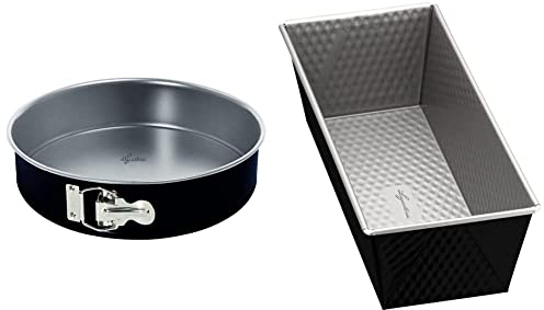 Lagostina Gustosa Tortiera Apribile con Cerniera in Acciaio Antiaderente per Forno, Nero, Diametro 24 cm & Gustosa Stampo Plumcake in Acciaio Antiaderente per Forno, Nero, 25x11x8 cm