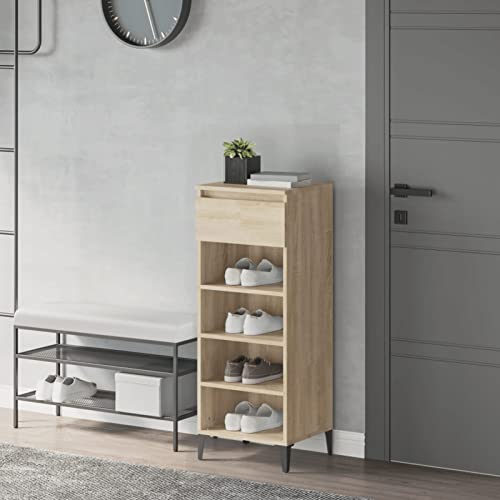 Tidyard Schuhregal mit Schublade und 3 Fächer Schuhablage Standregal Schuhschrank Schuhaufbewahrung Schuhständer Flur Sonoma Eiche 40x36x105 cm Holzwerkstoff
