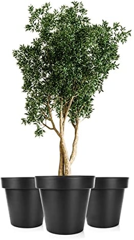 BigDean 3X Blumentopf XXL ø60 cm Classic anthrazit - mit 360 Grad Rollen wiederverschließbarer Wasserablauf - wetterfester Kunststoff - Pflanzkübel groß Außen & Innen geeignet