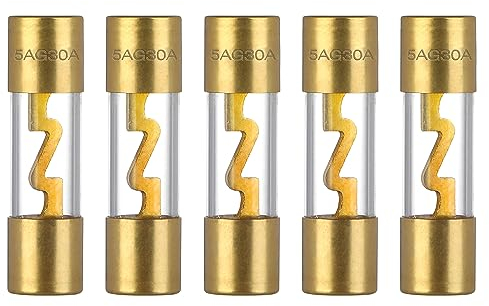 VEXUNGA Fusibili AGU 30A Audio Vetro Placcato Oro Fusibile 30 Ampere per Amplificatore Auto Impianto Stereo Marino Car Protezione Dell'Alimentazione (Confezione da 5 Pezzi)