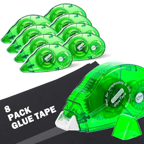 Glue Roller, 0.8cm x 10m Adhesive Scrapbooking Supplies, Permanent Double-Sided Dispenser Runner, Transparent for Gift DIY Crafts Art Project - 8 Packs, Green