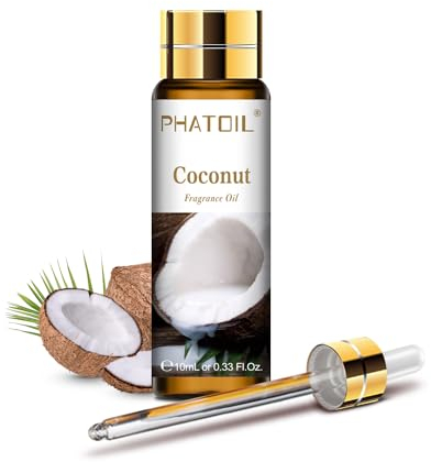 PHATOIL Huile Essentielle Noix de Coco 10 ml, Huile Essentielle pour Diffuseur, Huile Parfumée de Coco pour Aromathérapie, Humidificateur, Bougies