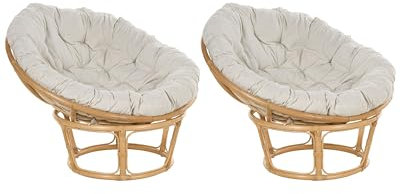 Beliani Gartensessel 2er Set Rattan natürlich rund 110 cm drehbar Auflage beige