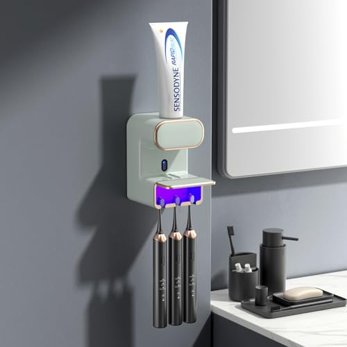 Wekity Automatischer Zahnpasta Spender Wandmontierter Elektrischer Zahnpasta Spender für Kinder und Erwachsene Wasserdicht und Staubdicht Zahnpasta Spender für Badezimmer (Grün)