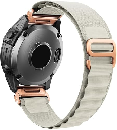 EKINGEEK Nylon QuickFit Armband für Garmin fenix 7S/6S/5S, epix Pro Gen 2 42mm, fenix 8 43mm, Descent Mk3/Mk3i 43mm, Approach S70 – atmungsaktives Ersatzarmband Weiß (Roségold)