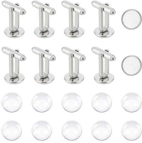 UNICRAFTALE 10 Sets Blanko Gewölbte Manschettenknöpfe 10 mm 304 Edelstahl Manschettenknöpfe Runde Cabochons Tablett Lünette Manschettenknopf Rohlinge Für Herstellung Knöpfen Bekleidung Kleidung