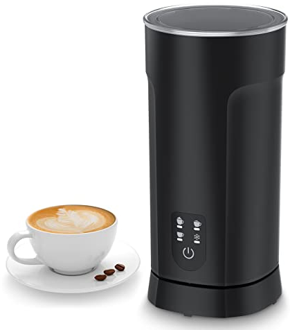 Bogseth Espumador Leche Electrico 4 en 1, Milk Frother, Batidora de Leche Espuma Caliente/Fría Calentar Leche y Leche, Automático, Revestimiento Antiadherente (Negro), MMF-822