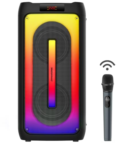DYNASONIC D30 - Altoparlante Bluetooth portatile. Altoparlante wireless per esterni. Stereo senza fili. Potente lettore audio con luci a led integrate. Micro-SD, USB.