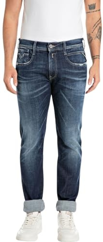 REPLAY Adult M914 Anbass Aged Jeans, Dark Blue 007, 36W / 34L