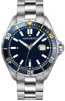 ASSARTO® - Herren Uhr (Blau Silber) mit Schweizer Quarzwerk, 316L Edelstahl Gehäuse & Armband - Männer Herrenuhr & Armbanduhr mit Datumsanzeige (Seapearl Collection) analog, wasserdicht
