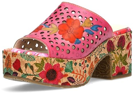 Laura Vita Damen Pantolette Leder Perforierung Plateau Paulao 25, Größe:38 EU, Farbe:Pink
