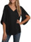 YGJIEGENG Women's Casual Tunic Top 3/4 Bell Sleeve Blouse Ladies Swing Tunic Top Loose Blouse T Shirt V Neck,Black,2XL