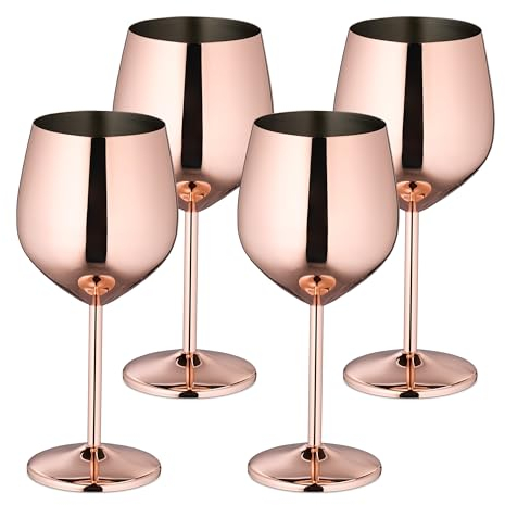 Relaxdays Verre à vin en Acier Inoxydable, Lot de 4, Robuste, Garde la Boisson au Frais, 400 ML, à emporter, Rose Gold