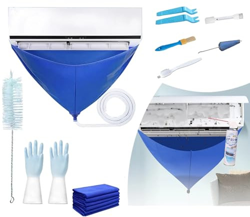 Mini Split Ac Cleaning Kit,Air Conditioner Cleaning Cover Waterproof Air Conditioning Cleaning Bag with Drainpipe and Support Plates,Wall Mounted Dust Washing Ac Clean Protector Kit (10PCS, Small)