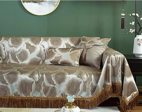 Bishilin Überwurf Sofa Katzenschutz 190x300CM, Sofabezug Ecksofa 3 Sitzer Braun Blätter Motiv mit Quasten Couchbezug Eckcouch Universal