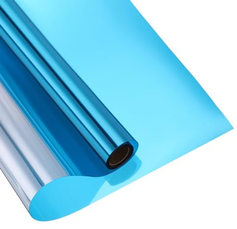 sourcing map Window Privacy Film, One Way Daytime Privacy Heat Control Blocking Static Cling Window Tint for Home Office, Light Blue, 35.4x78.7 Inch