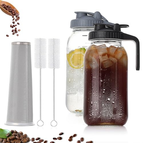 ZHENGYAOYANG Glass Water Jug Pitcher with Lid for Fridge Iced Tea Glass Jar with Lid Zero Water Pitcher Kitchen and Dining
