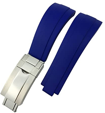 FFHDJL 20mm Hochwertiger Fluorgummi-Uhr-Armband Für Rolle Daytona Mittlere Greenwich-Zeit GMT OYSTERFLEX. Black Armband(Blue)