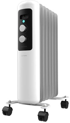 Cecotec Radiador Eléctrico de Aceite Bajo Consumo de 7 Módulos ReadyWarm 750 Space White. 1500W, 3 Niveles de Potencia, Sistema de seguridad y Ruedas, Ideal para 15m², Blanco